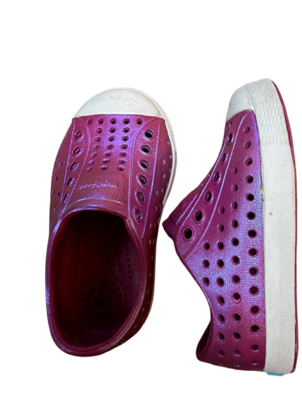 Kids Slip-On native Rubber Shoes in Metallic Pink/Magenta Sz C5